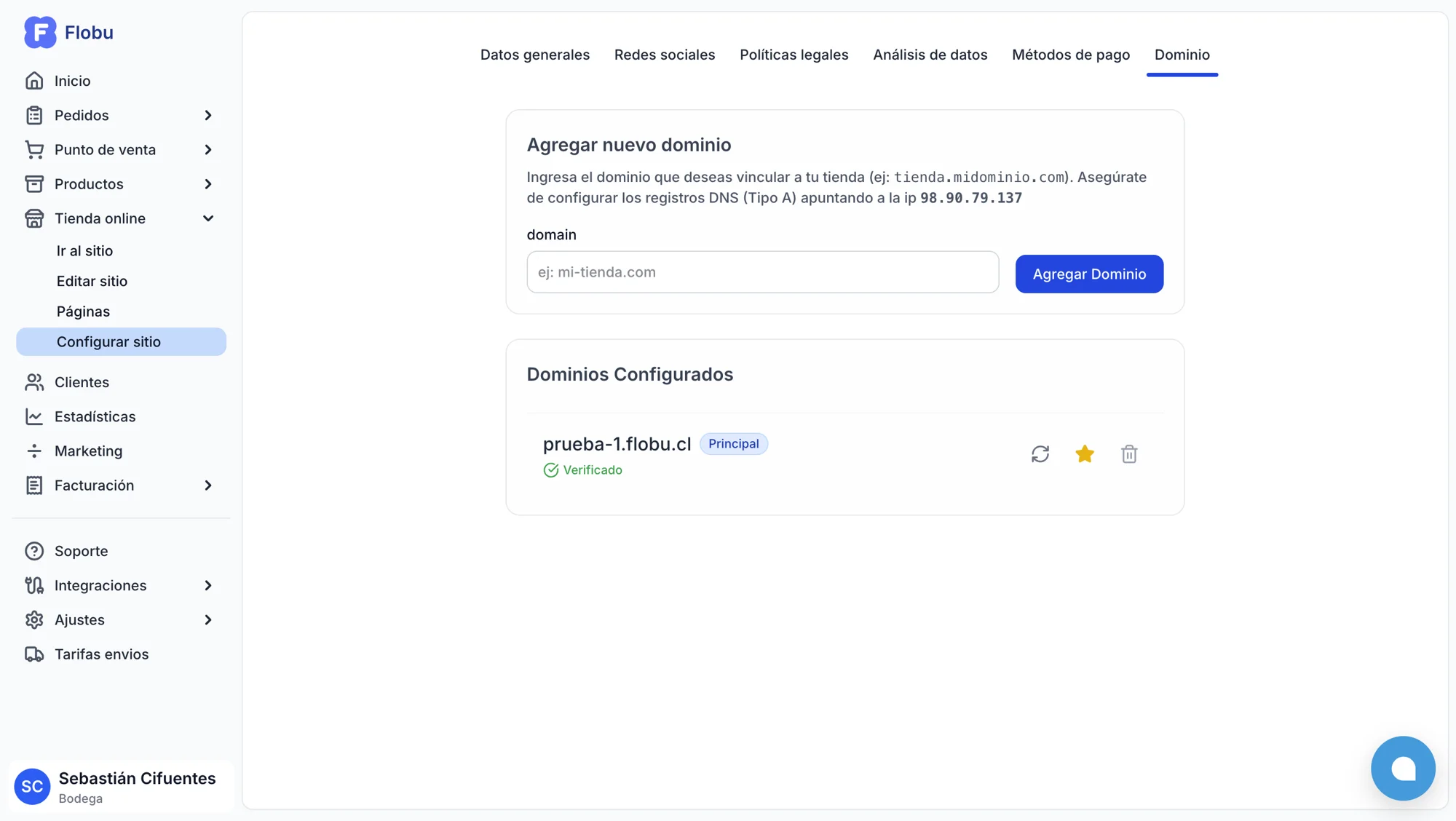 Configuraci&oacute;n dominio personalizado en Flobu.cl